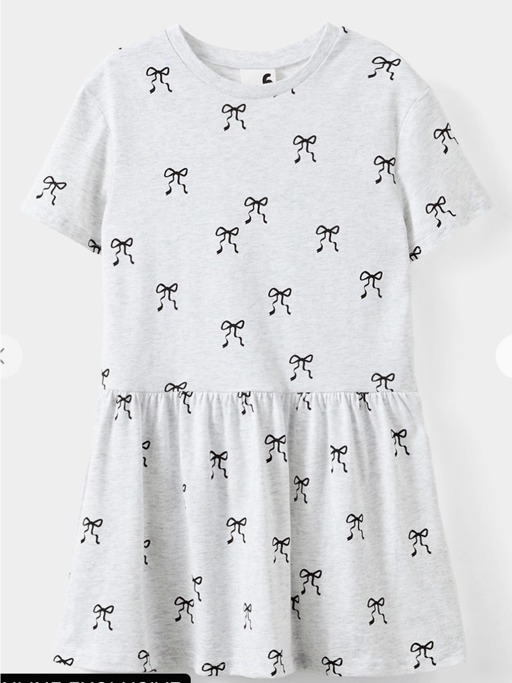 Cotton On Gray Girls Willow Short Sleeve Dress with Black Bow Print Size 4
